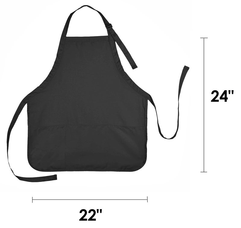 DALIX Apron Commercial Restaurant Home Bib Spun Poly Cotton Kitchen Aprons (3 Pockets) in Black 2 Pack - Image 3